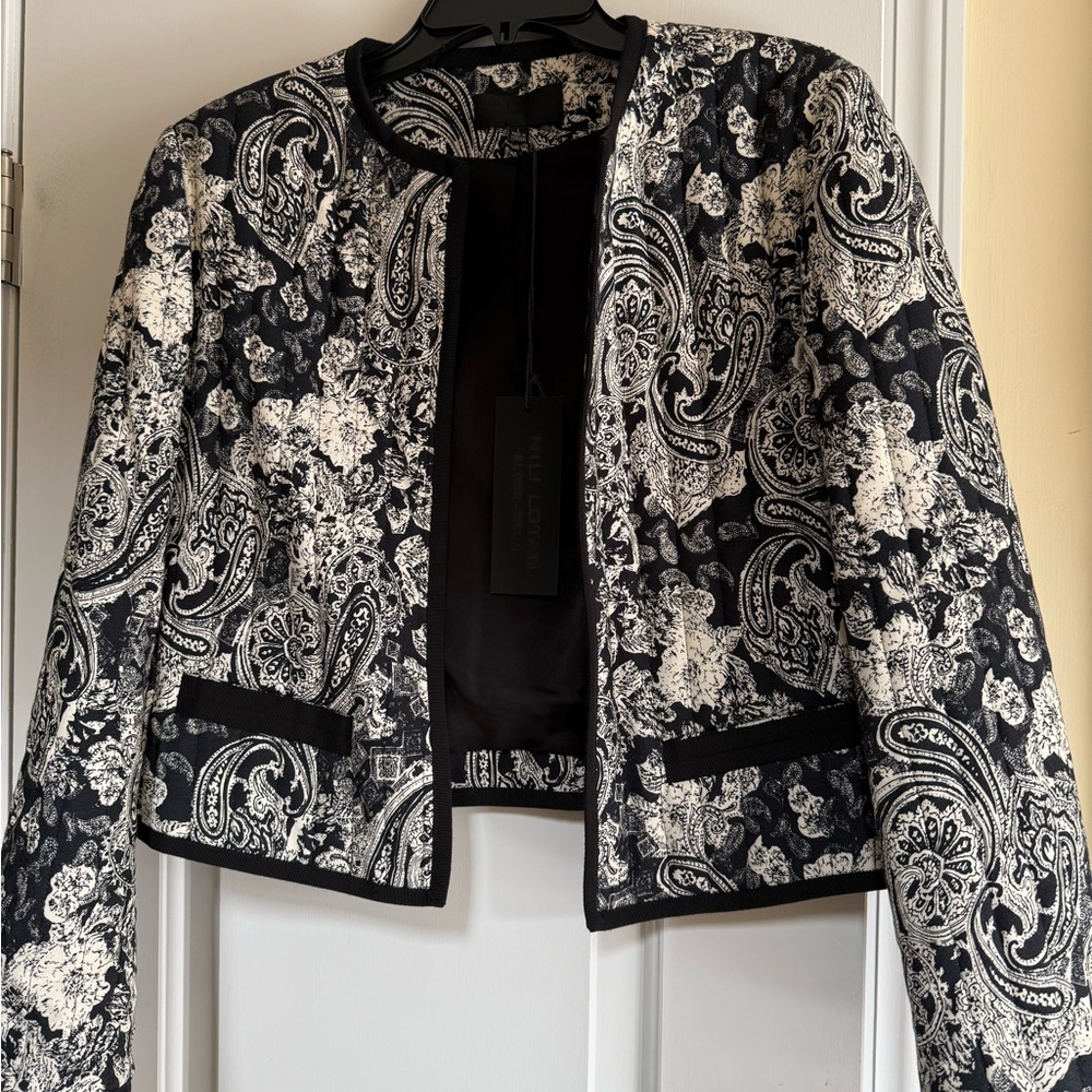 Nili Lotan Black and White Paisley Blazer